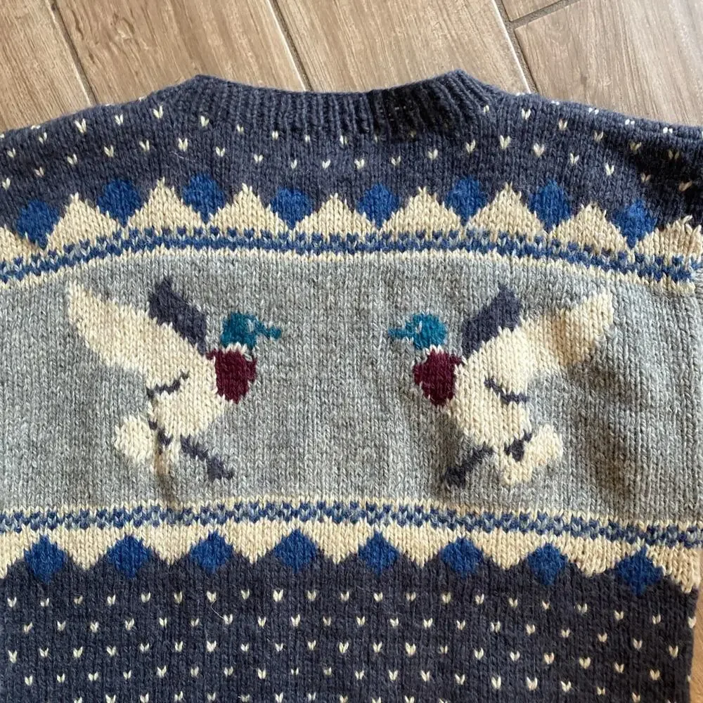 Woolrich Duck Mallard Graphic Knit Sweater Pullover 100% Wool Size Large